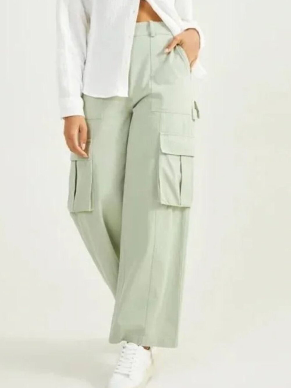 Altar'd State Sage Green Wide Leg Cargo Pants Relaxed Cotton Small